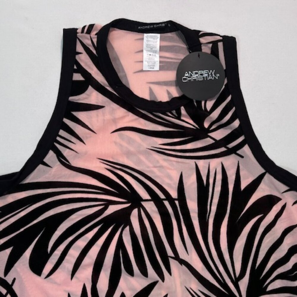 Andrew Christian Size L Sheer Mesh Tank Top - Pink Sand/Black